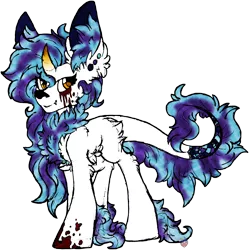 Size: 2790x2796 | Tagged: safe, artist:iroxykun, derpibooru import, oc, oc:phasma, unofficial characters only, original species, unicorn, blood, custom, fangs, female, horn, lutei, piercing