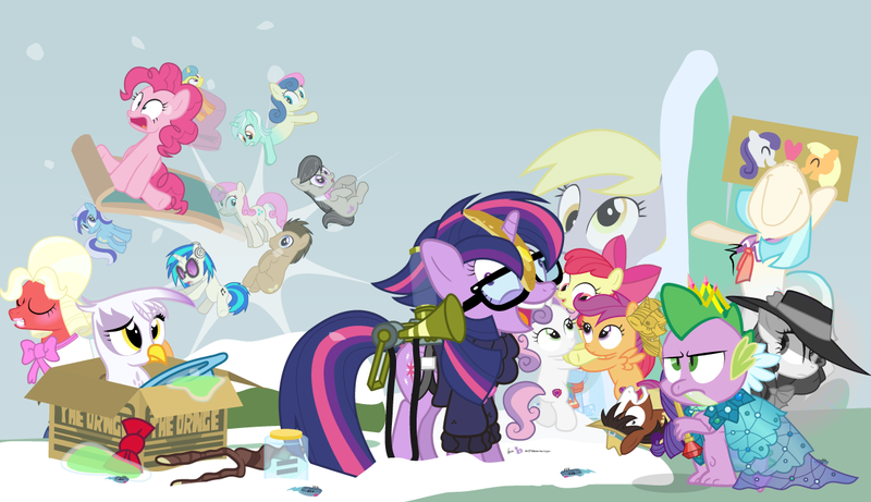 Size: 1200x692 | Tagged: safe, artist:dm29, derpibooru import, apple bloom, big macintosh, bon bon, coco pommel, derpy hooves, doctor whooves, gilda, lemon hearts, lyra heartstrings, minuette, moondancer, octavia melody, pinkie pie, rainbow dash, rarity, scootaloo, smooze, spike, sweetie belle, sweetie drops, time turner, trouble shoes, twilight sparkle, twilight sparkle (alicorn), twinkleshine, vinyl scratch, alicorn, gryphon, pony, twittermite, amending fences, appleoosa's most wanted, bloom and gloom, brotherhooves social, canterlot boutique, castle sweet castle, crusaders of the lost mark, do princesses dream of magic sheep, made in manehattan, make new friends but keep discord, party pooped, princess spike (episode), rarity investigates, slice of life (episode), tanks for the memories, the cutie map, the lost treasure of griffonstone, alternate hairstyle, background six, bowtie, box, cardboard box, charlie brown, clothes, crossing the memes, crying, cutie mark, cutie mark crusaders, derpysaur, detective rarity, dress, female, filly, fusion, glasses, hat, i didn't listen, i'm pancake, implied rarijack, it happened, lyrabon (fusion), mare, meme, new crown, ocular gushers, orchard blossom, peanuts, princess dress, punklight sparkle, sled, snow, staff, staff of sameness, sweater, the cmc's cutie marks, the meme continues, the ride never ends, the story so far of season 5, this isn't even my final form, top hat, twilight scepter, unamused, volumetric mouth, wig
