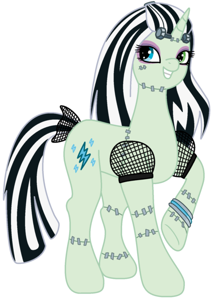 Size: 1294x1838 | Tagged: safe, artist:flamefyre1235, derpibooru import, ponified, unicorn, bolts, crossover, frankenpony, frankenstein, frankie stein, monster high