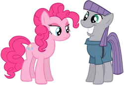 Size: 1024x703 | Tagged: artist:nascarcatcar, body swap, derpibooru import, frown, grin, maud pie, personality swap, pinkie pie, safe, simple background, smiling, squee, transparent background, vector
