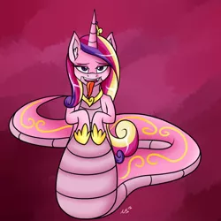 Size: 894x894 | Tagged: safe, alternate version, artist:novaspark, derpibooru import, princess cadance, alicorn, lamia, original species, bedroom eyes, crown, forked tongue, looking at you, open mouth, pretty, princess, solo, species swap, tongue out