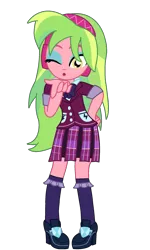 Size: 1338x2232 | Tagged: safe, artist:cbear624, derpibooru import, lemon zest, equestria girls, friendship games, blowing a kiss, bowtie, clothes, crystal prep academy, crystal prep academy uniform, crystal prep shadowbolts, cute, female, hand on hip, headphones, high heels, looking at you, one eye closed, pleated skirt, school uniform, schoolgirl, shoes, simple background, skirt, socks, solo, transparent background, vector, wink, zestabetes