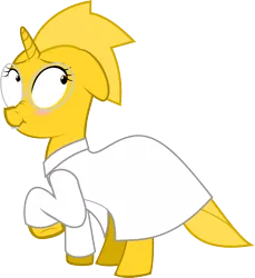 Size: 722x787 | Tagged: safe, artist:derjuin, derpibooru import, ponified, pony, unicorn, :t, alphys, blushing, bucktooth, clothes, floppy ears, glasses, lab coat, looking back, nerd, nose wrinkle, scrunchy face, simple background, solo, transparent background, undertale, vector, wide eyes