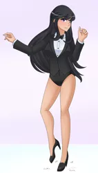 Size: 1280x2248 | Tagged: artist:jonfawkes, background human, bowtie, clothes, commission, dancing, derpibooru import, high heels, human, humanized, leotard, octavia melody, patreon, safe, solo, tap dancing