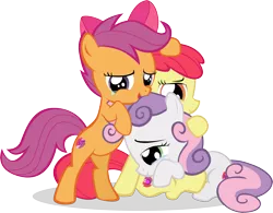 Size: 5997x4674 | Tagged: absurd resolution, apple bloom, artist:rainihorn, bipedal, crusaders of the lost mark, crying, cutie mark, cutie mark crusaders, derpibooru import, hug, safe, scootaloo, simple background, sweetie belle, tears of joy, the cmc's cutie marks, transparent background, vector