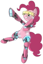 Size: 512x758 | Tagged: artist:batonya12561, cute, cyborg, derpibooru import, diapinkes, edit, featureless crotch, glow, grin, pinkie pie, ponkbot, robot, safe, simple background, solo, transparent background, underhoof, visor