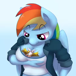 Size: 1280x1280 | Tagged: suggestive, artist:khorme, derpibooru import, gilda, rainbow dash, anthro, gryphon, 2013, arm under breasts, between breasts, big breasts, breasts, busty rainbow dash, cleavage, clothes, crush fetish, female, flattened, giantess, macro, micro, partial nudity, tiny