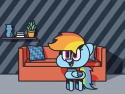 Size: 1024x768 | Tagged: safe, derpibooru import, rainbow dash, couch, flat, image, plant, png, solo, style emulation, the amazing world of gumball