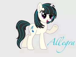 Size: 1024x768 | Tagged: safe, artist:forget-me-not99, derpibooru import, oc, oc:allegra, unofficial characters only, pony, unicorn, female, gray background, magical lesbian spawn, mare, offspring, open mouth, parent:octavia melody, parent:vinyl scratch, parents:scratchtavia, raised hoof, simple background