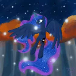 Size: 3000x3000 | Tagged: artist:pc012, autumn, derpibooru import, flying, princess luna, safe, solo, stars