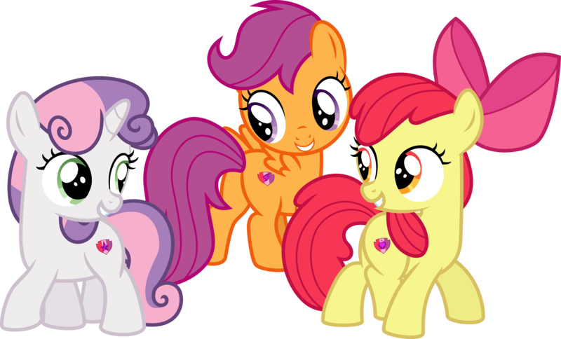 Size: 10000x6044 | Tagged: absurd resolution, apple bloom, artist:aethon056, crusaders of the lost mark, cutie mark, cutie mark crusaders, derpibooru import, it happened, looking back, raised hoof, safe, scootaloo, simple background, .svg available, sweetie belle, the cmc's cutie marks, transparent background, trio, vector