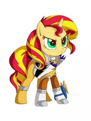 Size: 3600x4800 | Tagged: safe, artist:atomisk, derpibooru import, sunset shimmer, pony, unicorn, /mlp/, clothes, cosplay, costume, gold ranger, kyoryu gold, power rangers, power rangers dino charge, solo, super sentai, zyuden sentai kyoryuger