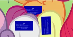 Size: 1280x651 | Tagged: apple bloom, blue screen of death, crusaders of the lost mark, cutie mark, cutie mark crusaders, derpibooru import, edit, edited screencap, error, error message, meme, microsoft, safe, scootaloo, screencap, sweetie belle, the cmc's cutie marks, the cmc's new cutie mark meme, windows