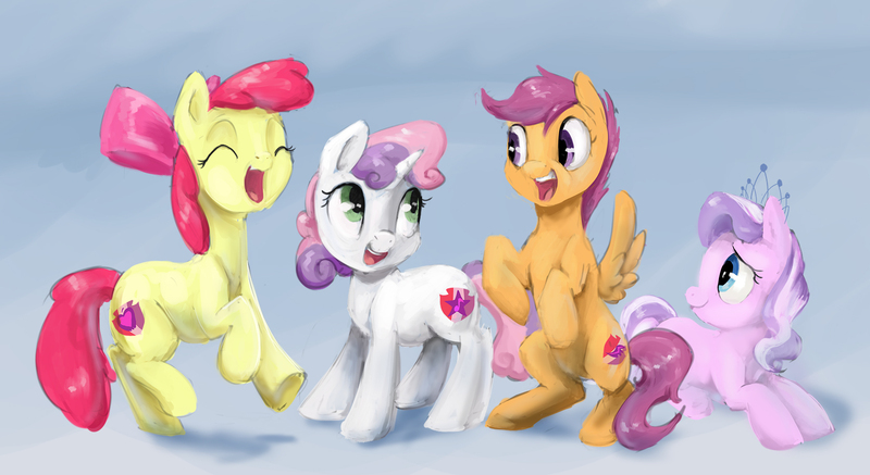 Size: 1676x916 | Tagged: adorabloom, apple bloom, artist:silfoe, backwards cutie mark, crusaders of the lost mark, cute, cutealoo, cutie mark, cutie mark crusaders, derpibooru import, diamondbetes, diamond tiara, diasweetes, eyes closed, happy, part of a set, prone, raised hoof, safe, scootaloo, smiling, sweetie belle, the cmc's cutie marks