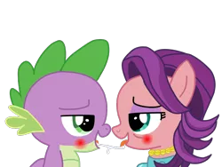 Size: 1024x768 | Tagged: suggestive, artist:ripped-ntripps, derpibooru import, spike, spoiled rich, dragon, earth pony, pony, blushing, crack shipping, drool string, female, implied foalcon, infidelity, kissing, male, shipping, sloppy kissing, spich, straight