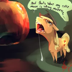 Size: 1500x1500 | Tagged: applejack, appul, artist:alumx, derpibooru import, drool, faic, not salmon, safe, that pony sure does love apples, wat