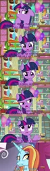 Size: 1420x4793 | Tagged: safe, derpibooru import, sassy saddles, twilight sparkle, twilight sparkle (alicorn), alicorn, pony, rarity investigates, the one where pinkie pie knows, celestia redux, comic, female, impractical jokers, mare, screencap comic