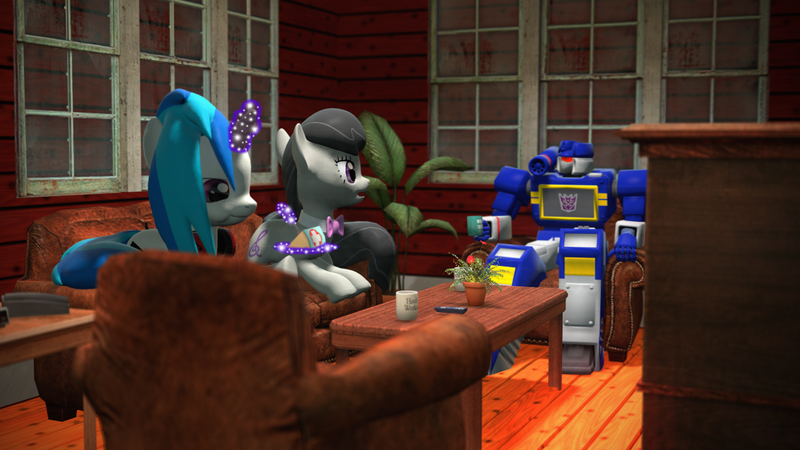 Size: 1280x720 | Tagged: 3d, artist:av-art, crossover, derpibooru import, octavia melody, safe, soundwave, source filmmaker, transformers, vinyl scratch