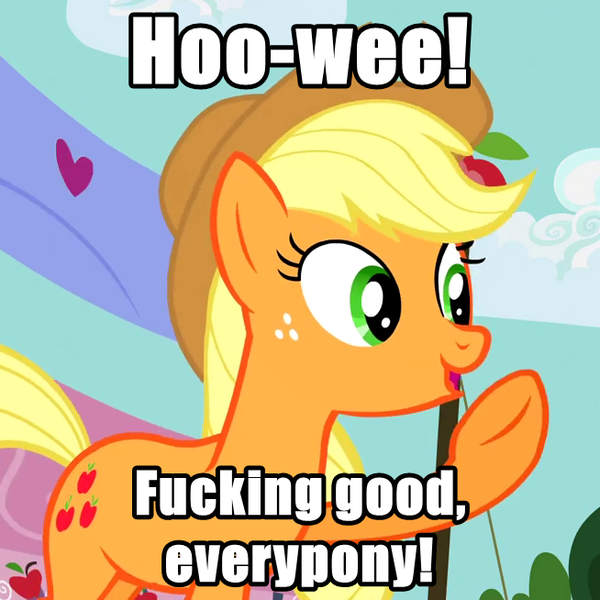 Size: 654x654 | Tagged: apple family reunion, applejack, caption, cropped, derpibooru import, image macro, meme, safe, screencap, solo, text, vulgar