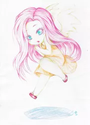 Size: 1013x1400 | Tagged: safe, artist:reikosketch, derpibooru import, fluttershy, equestria girls, humanized, solo, traditional art, winged humanization