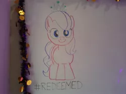 Size: 2560x1920 | Tagged: artist:youregoingtoloveme, crusaders of the lost mark, cute, derpibooru import, diamondbetes, diamond tiara, dry erase board, hashtag, photo, redemption, safe, simple background, solo, white background