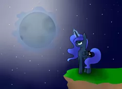 Size: 1500x1100 | Tagged: artist:lunarllub, cliff, derpibooru import, magic, moon, moon work, night, princess luna, safe, solo