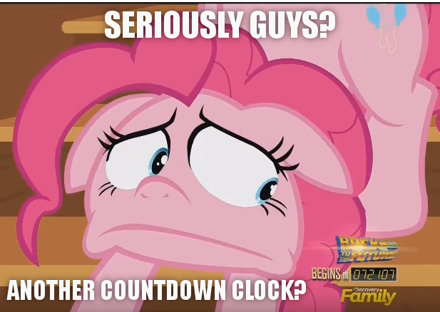 Size: 617x438 | Tagged: back to the future, countdown clock, derpibooru import, faic, image macro, meme, pinkie pie, safe, screencap, text, the one where pinkie pie knows