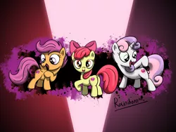 Size: 2560x1920 | Tagged: safe, artist:rainihorn, derpibooru import, apple bloom, scootaloo, sweetie belle, earth pony, pegasus, unicorn, crusaders of the lost mark, bloom butt, bow, butt, cutie mark, cutie mark crusaders, dock, female, filly, foal, hair bow, looking at you, looking back, looking back at you, plot, signature, smiling, smiling at you, the cmc's cutie marks, trio, trio female