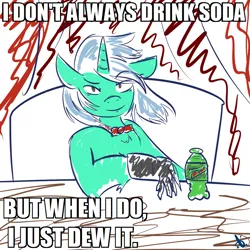 Size: 1000x1000 | Tagged: 30 minute art challenge, artist:mabu, dank, derpibooru import, gloves, hand, just do it, lyra heartstrings, meme, mountain dew, pun, safe, silly, soda, that pony sure does love hands, the most interesting man in the world