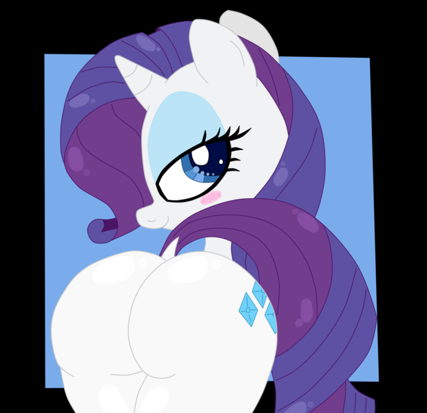 Size: 1610x1557 | Tagged: suggestive, artist:an-tonio, artist:krazykari, derpibooru import, rarity, pony, unicorn, blushing, looking at you, looking back, plot, rearity, solo