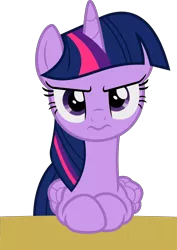 Size: 3569x5053 | Tagged: safe, artist:timelordomega, derpibooru import, twilight sparkle, twilight sparkle (alicorn), alicorn, pony, made in manehattan, absurd resolution, disgruntled, female, grumpy twilight, mare, simple background, solo, table, transparent background, vector