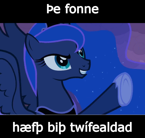 Size: 577x550 | Tagged: safe, derpibooru import, princess luna, alicorn, pony, meme, nightmare night, old english, raised hoof, reaction image, solo, the fun has been doubled