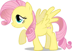 Size: 900x629 | Tagged: safe, artist:drewdini, derpibooru import, fluttershy, pegasus, pony, alternate hairstyle, female, mane swap, mare, raised hoof, simple background, solo, spread wings, transparent background, wings