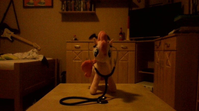 Size: 1280x720 | Tagged: derpibooru import, irl, nici, photo, pinkie pie, plushie, safe, solo, stethoscope