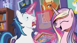 Size: 640x360 | Tagged: animated, cadance laughs at your misery, comic book, derpibooru import, edit, edited screencap, exploitable meme, meme, nerd, princess cadance, safe, screaming, screencap, shining armor, smash fortune, the one where pinkie pie knows