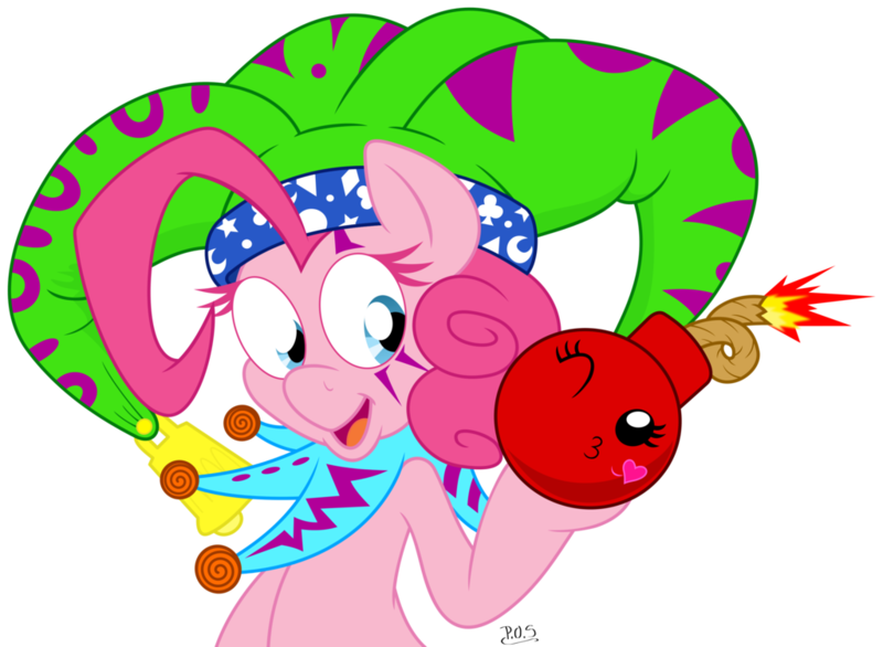 Size: 1024x750 | Tagged: artist:dfectivedvice, artist:midnightblitzz, bomb, colored, color edit, cute, derpibooru import, jester, jester pie, pinkie pie, safe, simple background, smiling, solo, transparent background, vector, wink