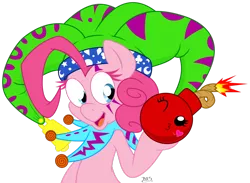 Size: 1024x750 | Tagged: artist:dfectivedvice, artist:midnightblitzz, bomb, colored, color edit, cute, derpibooru import, jester, jester pie, pinkie pie, safe, simple background, smiling, solo, transparent background, vector, wink