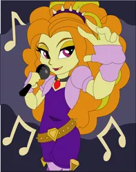 Size: 1652x2101 | Tagged: safe, artist:the-paper-pony, derpibooru import, adagio dazzle, equestria girls, rainbow rocks, amulet, clothes, fingerless gloves, gloves, looking at you, microphone, music notes, necklace, open mouth, singing, solo, spikes, under our spell