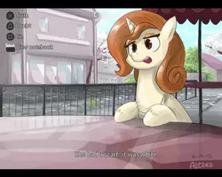 Size: 2300x1844 | Tagged: artist:atteez, cinnamon chai, derpibooru import, l.a. noire, parody, playstation, rarity investigates, safe, scene parody, solo, subtitles