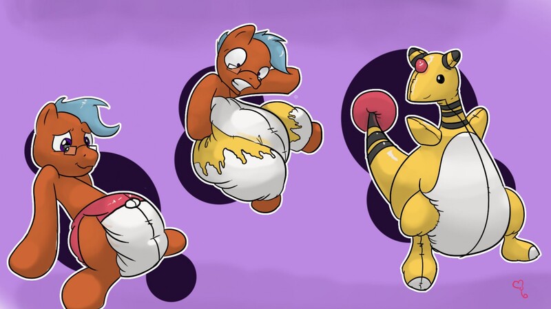 Size: 1280x719 | Tagged: questionable, artist:softballoonpony, derpibooru import, oc, oc:rillian reeves, unofficial characters only, ampharos, bondage, diaper, diaper fetish, encasement, inflatable, inflatable diaper, pokéball, pokémon, poofy diaper, simple background, transformation, transformation sequence