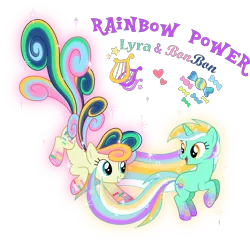 Size: 8000x7894 | Tagged: safe, artist:zekrom-9, derpibooru import, bon bon, lyra heartstrings, sweetie drops, absurd resolution, cutie mark, eye contact, female, heart, lesbian, lyrabon, rainbow power, rainbow power-ified, shipping, simple background, transparent background, vector