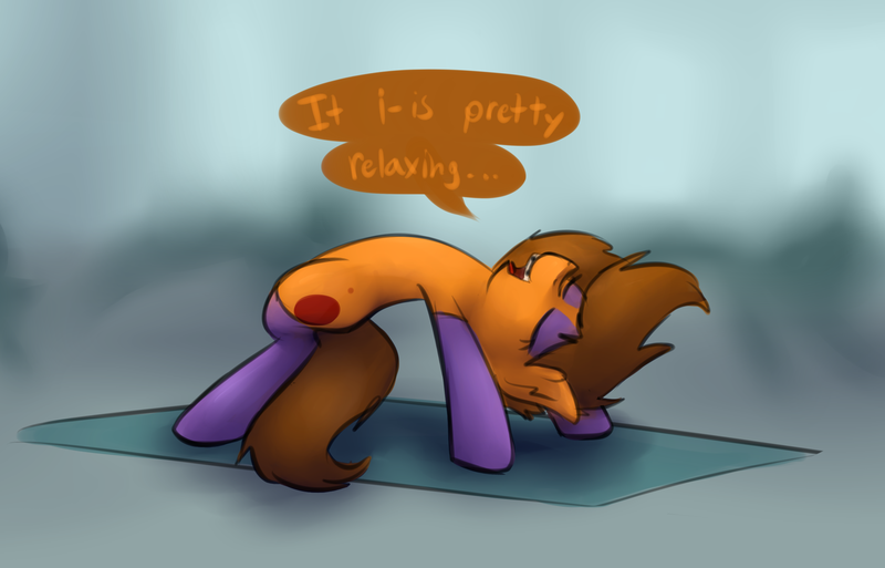Size: 2467x1582 | Tagged: artist:marsminer, backbend, bridge stretch, clothes, derpibooru import, dialogue, female, oc, oc:venus spring, safe, smiling, solo, stockings, stretching, unofficial characters only, yoga