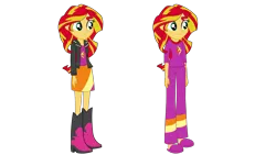 Size: 1920x1080 | Tagged: safe, artist:yoshigreenwater, derpibooru import, sunset shimmer, equestria girls, rainbow rocks, boots, clothes, flash puppet, high heel boots, leather jacket, pajamas, skirt, slippers, smiling, solo, when she smiles