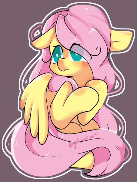 Size: 1280x1698 | Tagged: artist:snow angel, derpibooru import, floppy ears, fluttershy, hair over one eye, safe, simple background, solo, wavy mouth