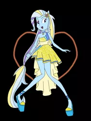 Size: 768x1024 | Tagged: safe, artist:ilaria122, derpibooru import, trixie, equestria girls, rainbow rocks, black background, clothes, dress, ponied up, simple background, solo