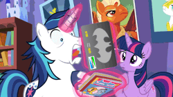 Size: 1198x675 | Tagged: safe, derpibooru import, edit, edited screencap, screencap, shining armor, twilight sparkle, twilight sparkle (alicorn), alicorn, pony, the one where pinkie pie knows, animated, archie comics, bat credit card, batman, comic book, female, frown, funny as hell, horse noises, jughead, magic, mare, nerd, nostalgia critic, open mouth, poster, screaming, smash fortune, telekinesis, tongue out, wide eyes