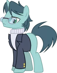 Size: 2445x3150 | Tagged: safe, artist:duskthebatpack, derpibooru import, oc, oc:ink sigil, unofficial characters only, pony, unicorn, blazer, clothes, glasses, male, simple background, solo, stallion, sweater, transparent background, vector