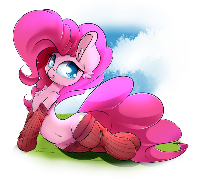 Size: 2700x2450 | Tagged: suggestive, artist:madacon, derpibooru import, pinkie pie, earth pony, pony, adorasexy, belly button, chest fluff, clothes, cute, diapinkes, ear fluff, female, looking at you, mare, sexy, smiling, socks, solo