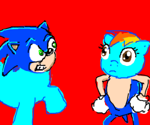 Size: 300x250 | Tagged: safe, artist:john why, derpibooru import, rainbow dash, pony, 1000 hours in ms paint, crossover, drawception, head swap, ms paint, sega, simple background, sonic the hedgehog, sonic the hedgehog (series)