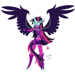 Size: 4000x4000 | Tagged: safe, alternate version, artist:e-e-r, derpibooru import, sci-twi, twilight sparkle, twilight sparkle (alicorn), equestria girls, friendship games, absurd resolution, belly button, cleavage, clothes, element of magic, female, fingerless gloves, gloves, glowing eyes, horn, midnight sparkle, midriff, necklace, signature, simple background, skirt, solo, tail, transparent background, wings